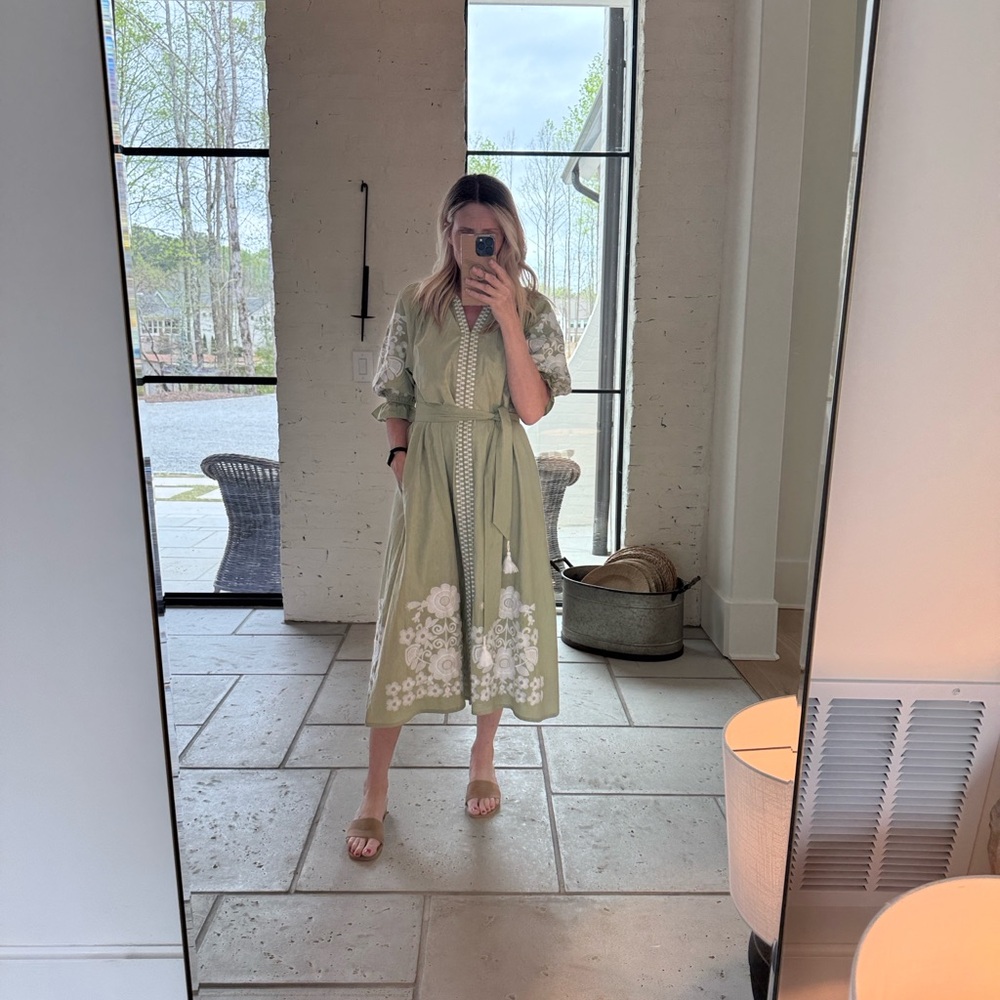 Julia Amory with Arron Green Embroidered Puff Sleeve Midi Dress - Picture 2 of 6